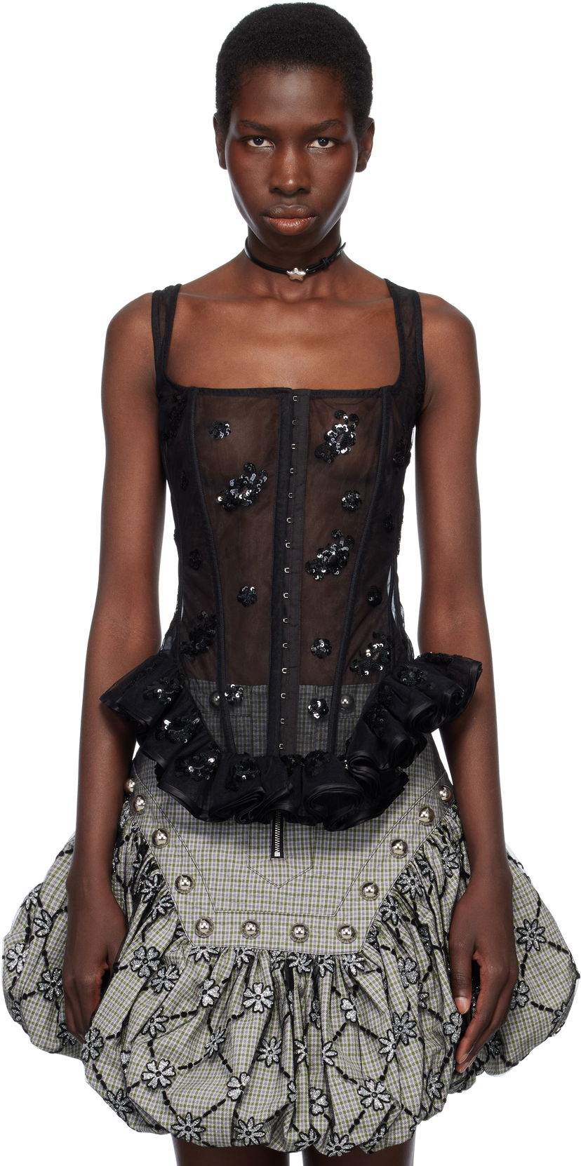 Kjol Chopova Lowena Chopova Lowena Afly Sequin Tulle Corset Svart | 2282