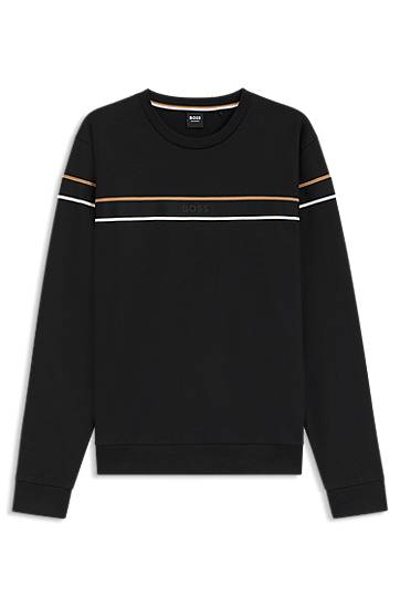 Sweatshirt BOSS BOSS Cotton-terry Sweatshirt with Signature Stripe Svart | 50545589