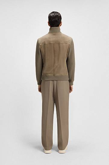 Jacka BOSS Suede jacket with cotton-blend sleeves Grön | 50547673, 1