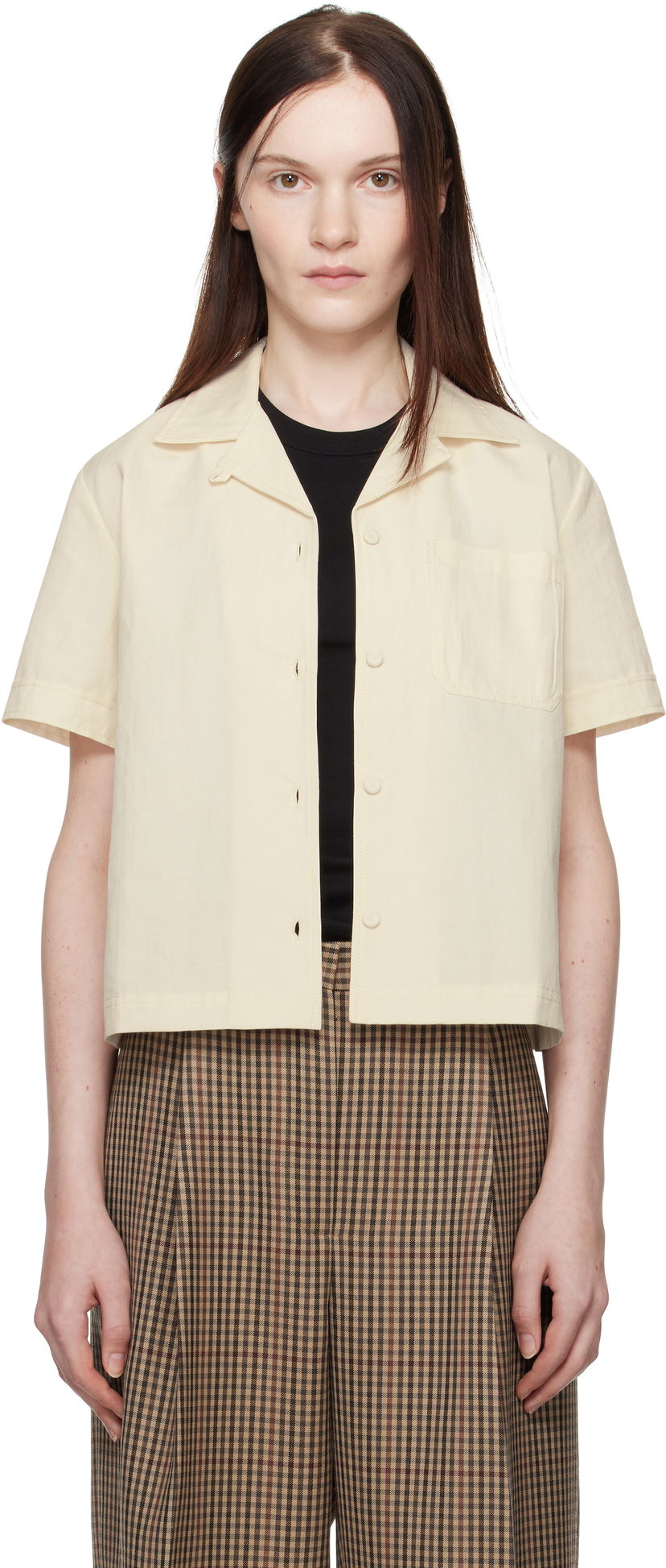 Skjorta A.P.C. A.P.C. Maeva Cropped Camp Collar Shirt Beige | COHEJ-F12583