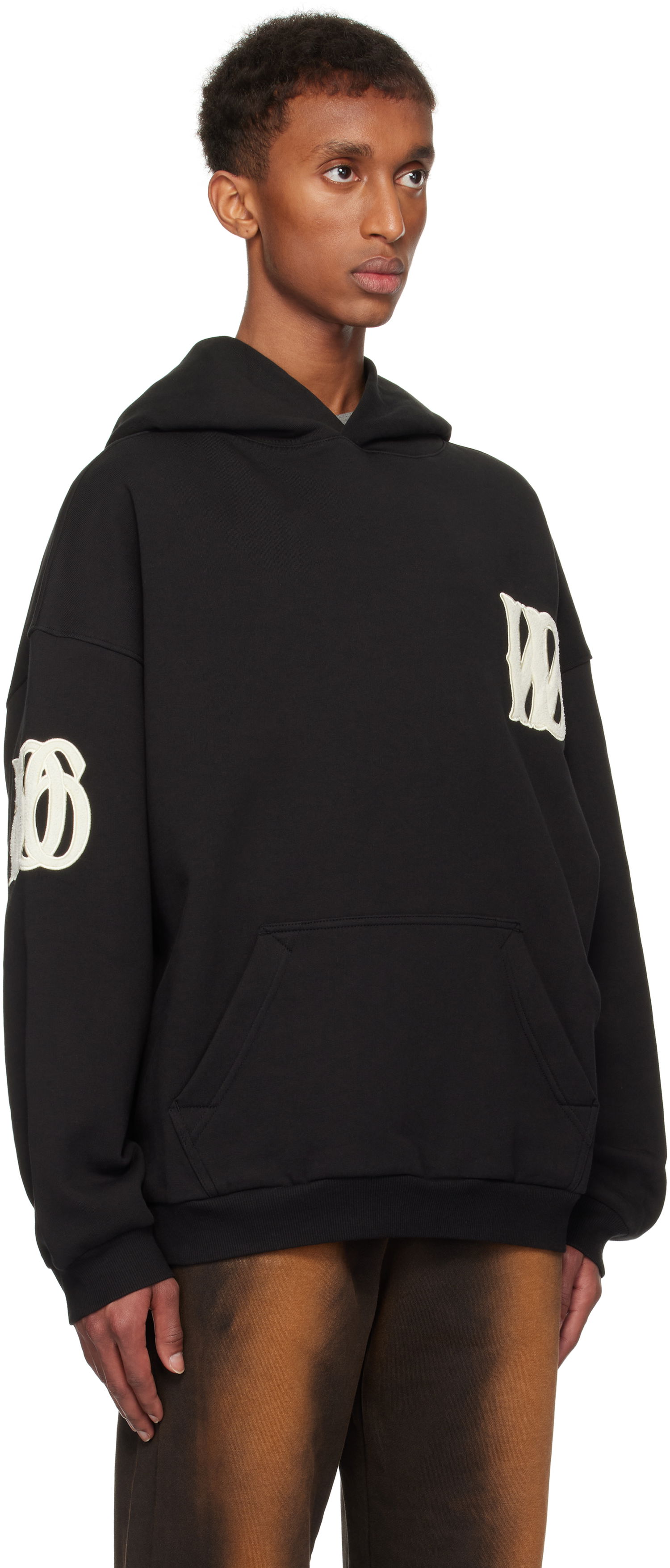 Sweatshirt We11done We11done Letter Logo Fleece Hoodie Svart | WD-TH3-24-877-U-BK, 1