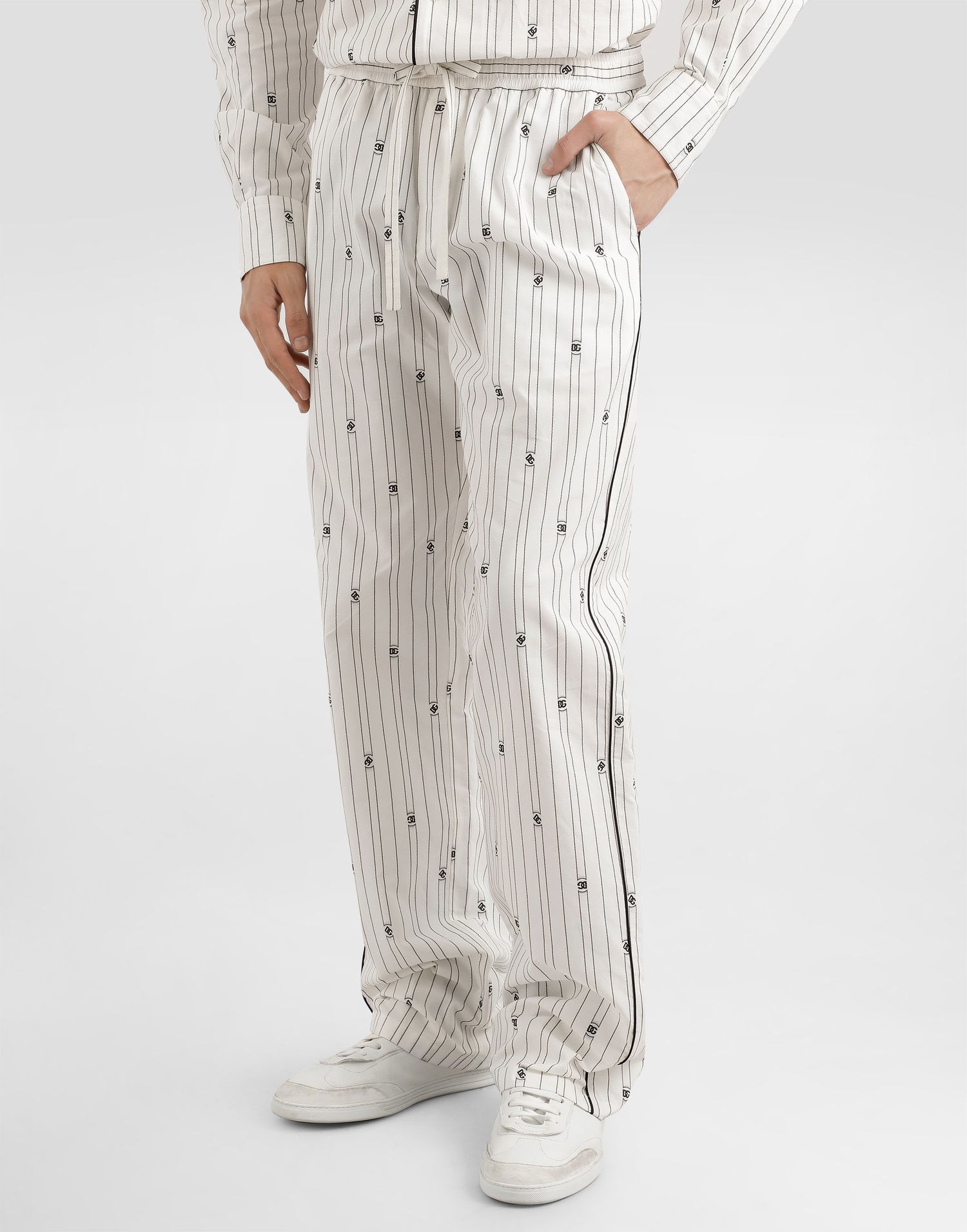 Byxor Dolce & Gabbana Dolce & Gabbana Logo Striped Drawstring Trousers Vit | GVRMATHJMQRS8350, 1