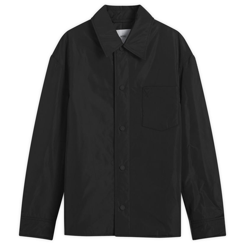 Skjorta AMI AMI Paris Men's Technical Taffetas Overshirt, Size Large Svart | H25HJK829-PL0039-001H25