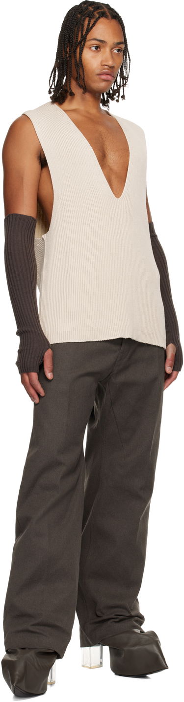 Linne Rick Owens Concordians V-Neck Rib Knit Tank Vest Beige | RR02E1683 KWVH, 3