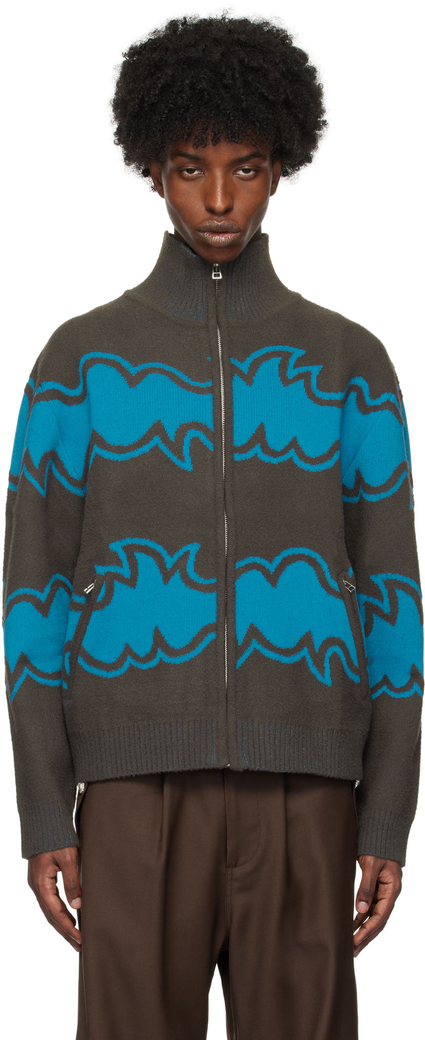 Jacka Bluemarble Zipped Jacquard Jacket Brun | SW37 KN18B24 BLU