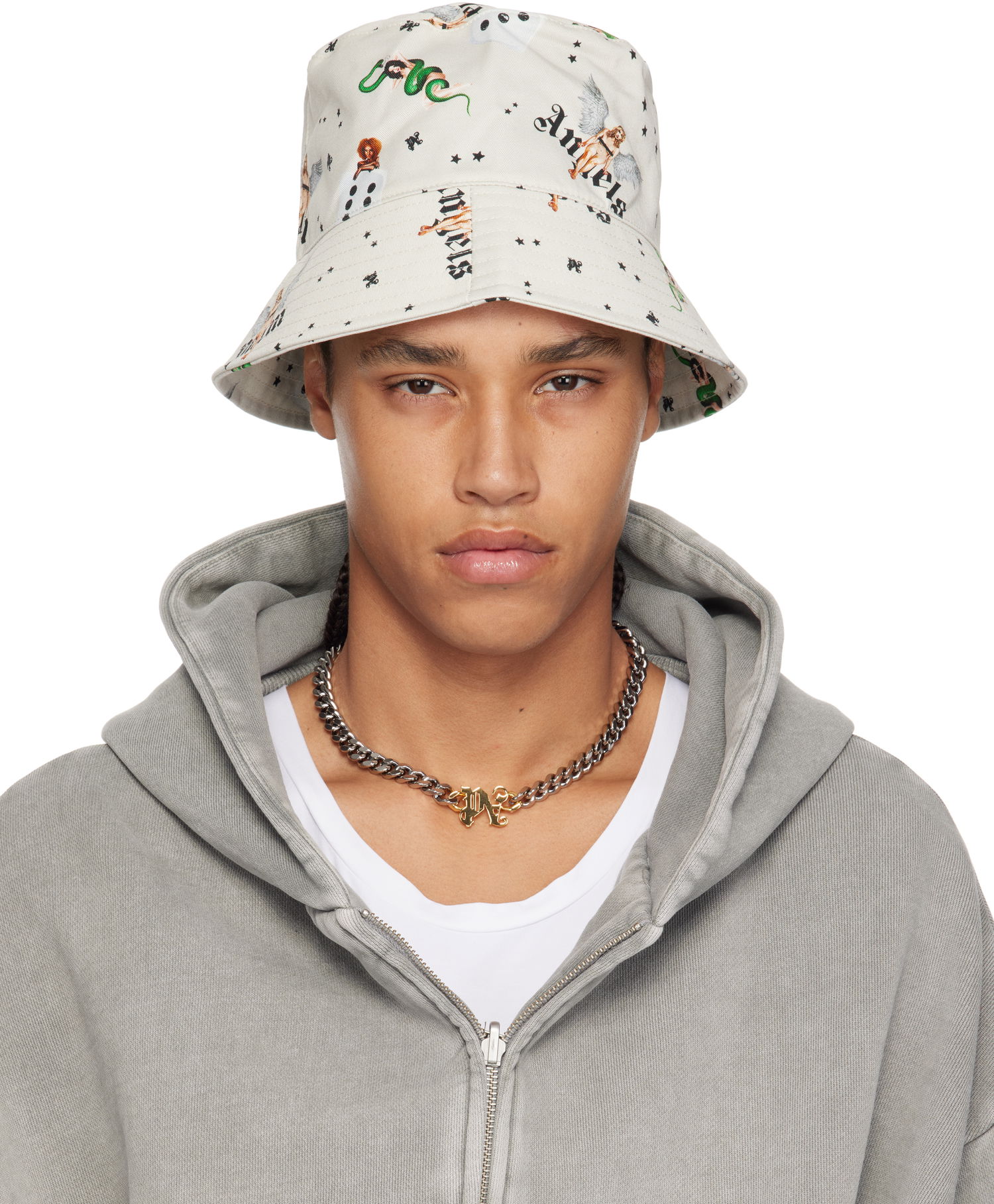 Hatt Palm Angels Palm Angels Pin Up All Over Print Bucket Hat Beige | PMLA039S25FAB0040B84, 0