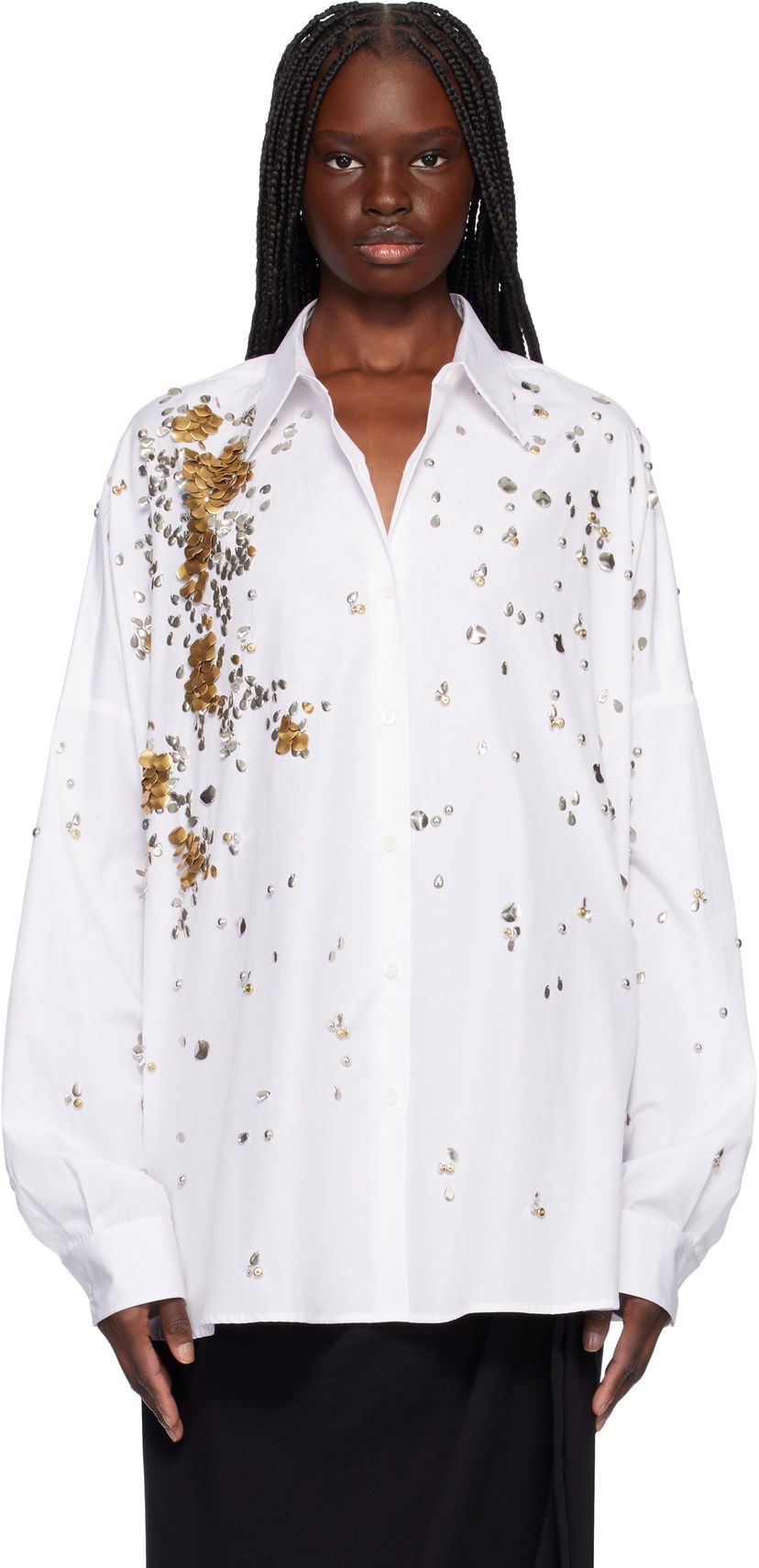 Skjorta Dries Van Noten Dries Van Noten Oversized Embellished Shirt Vit | 251-010759-1466