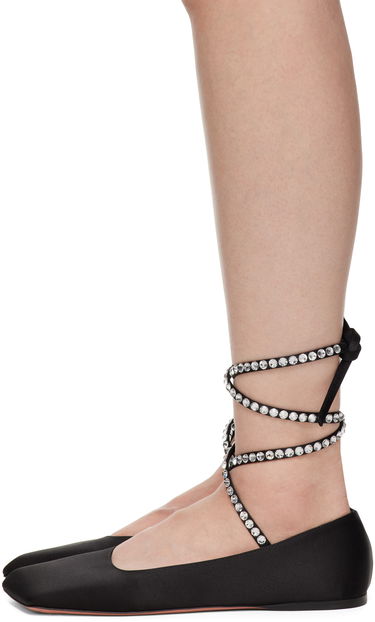 Tillbehör Amina Muaddi Amina Muaddi Ane Lace Up Ballerina Flats Svart | ANE LACE UP FLAT SATIN, 2