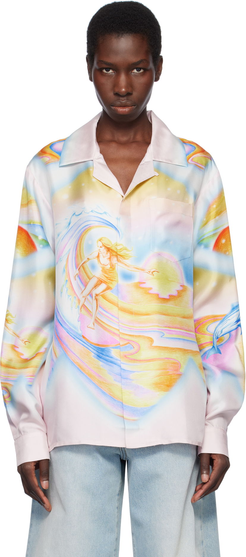 Skjorta Casablanca Casablanca Psychedelic Nirvana Print Silk Long Sleeve Shirt Rosa | U-WS25-SH-006-05