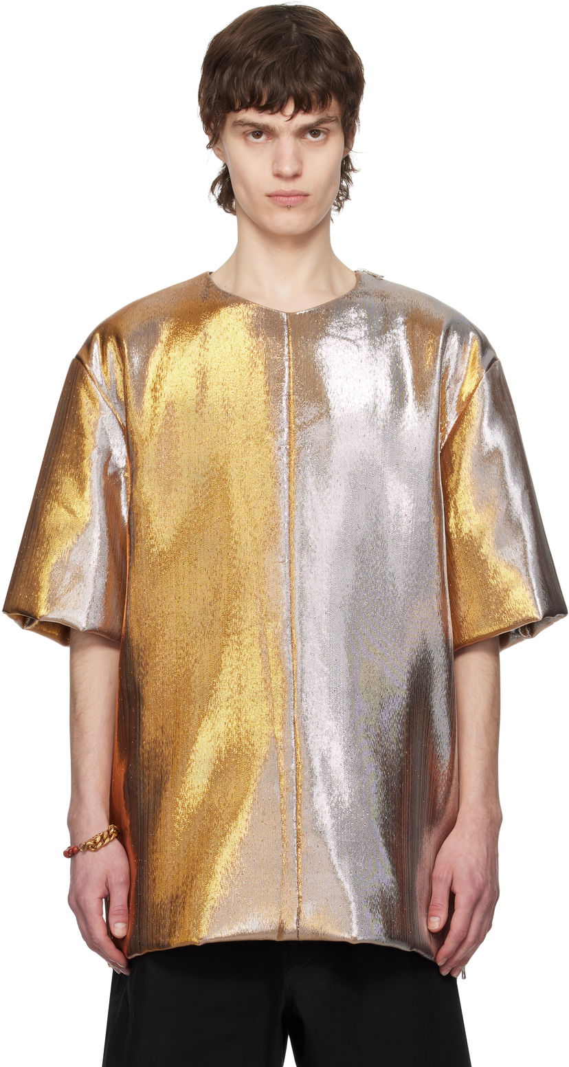 T-shirt Dries Van Noten Dries Van Noten Metallic Padded T-Shirt Metallisk | 251-020737-1091