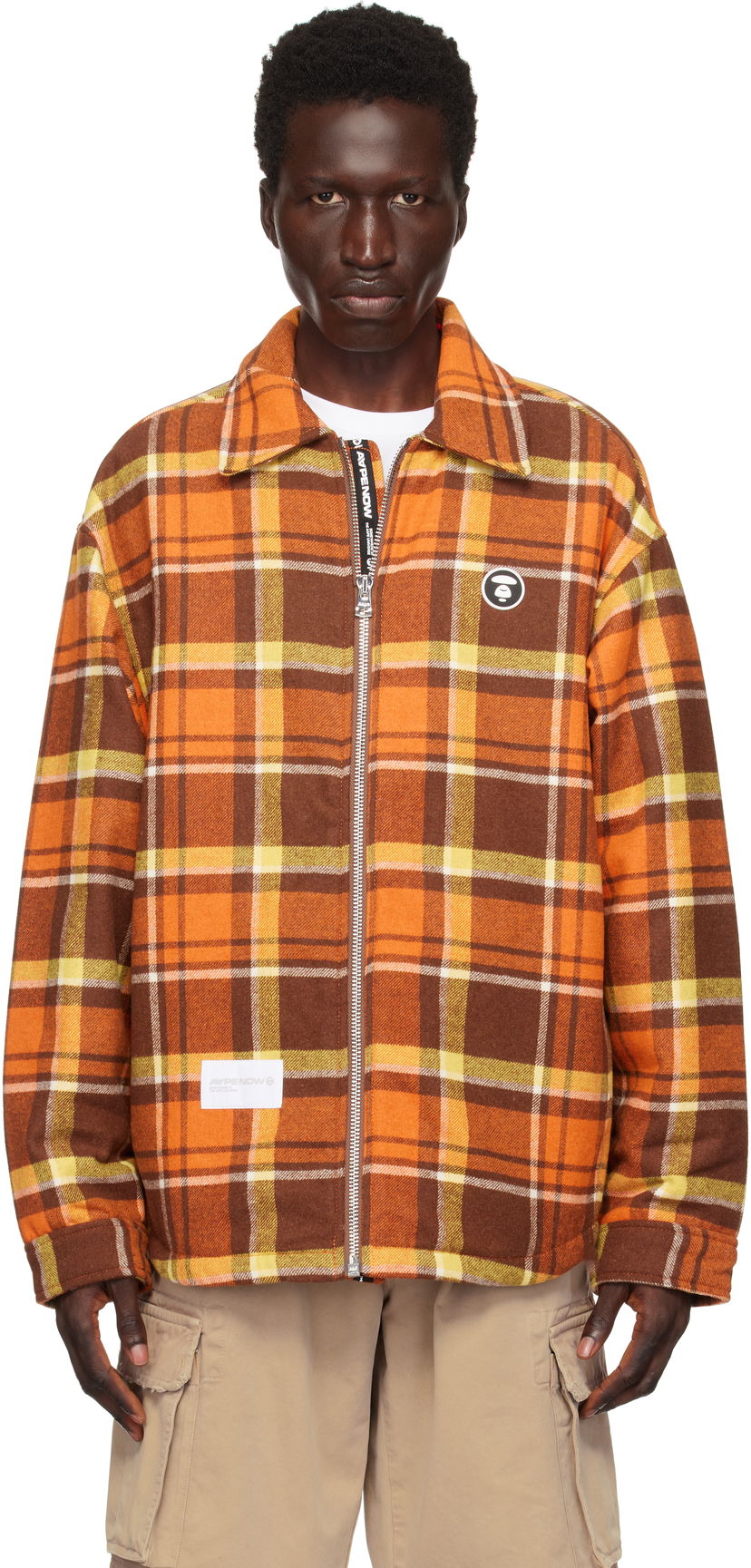Skjorta AAPE by A Bathing Ape AAPE by A Bathing Ape 'AAPE Now' Plaid Zip-Up Jacket Orange | AAPJKM7659XXNBWQ