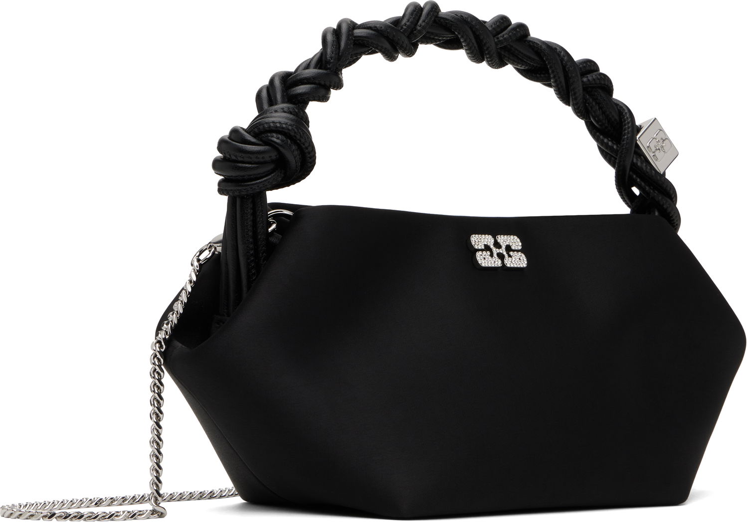 Handväska GANNI Satin Mini Bou Bag with Braided Handle and Crystal Logo Svart | A6340, 1