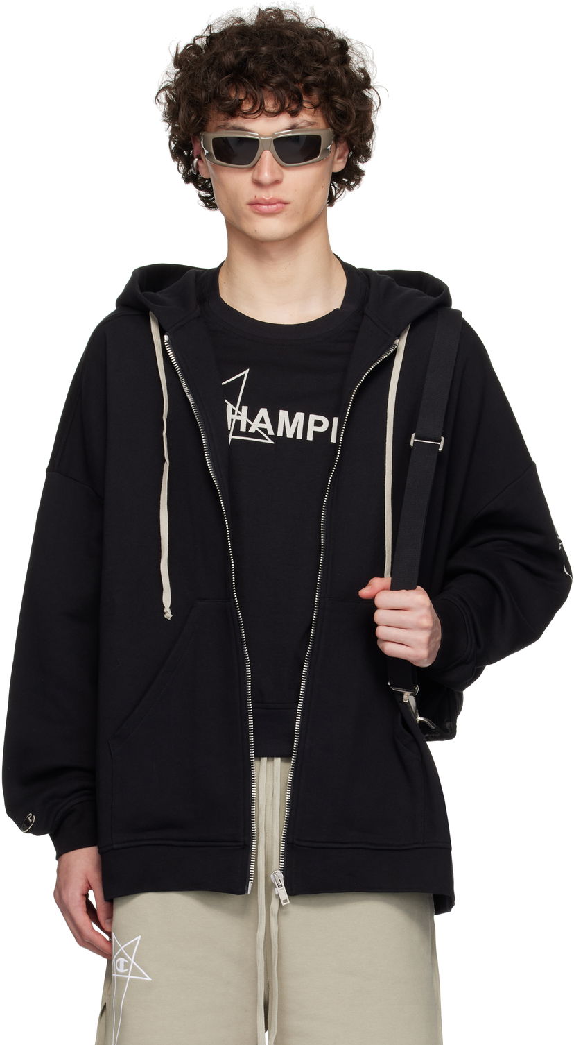Sweatshirt Rick Owens Rick Owens Champion Edition Jumbo Jason's Zip Hoodie Svart | CM01E1663 CHFE FELPA