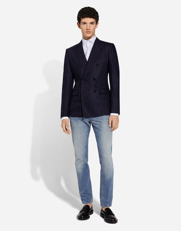 Jacka Dolce & Gabbana Dolce & Gabbana Double-breasted Pinstripe Flannel Taormina-Fit Jacket Mörkblå | G2NW1TFRCB7S8053, 1