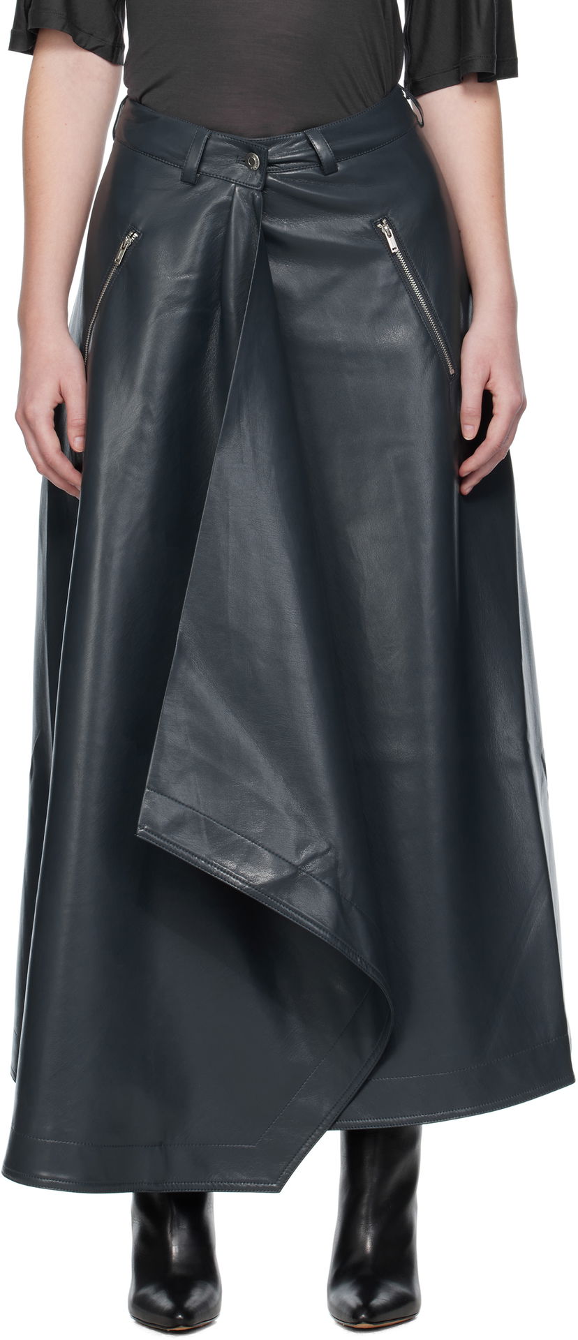 Kjol Nanushka Nanushka Neith Draped Vegan Leather Maxi Skirt Mörkblå | NW25PFSK01455