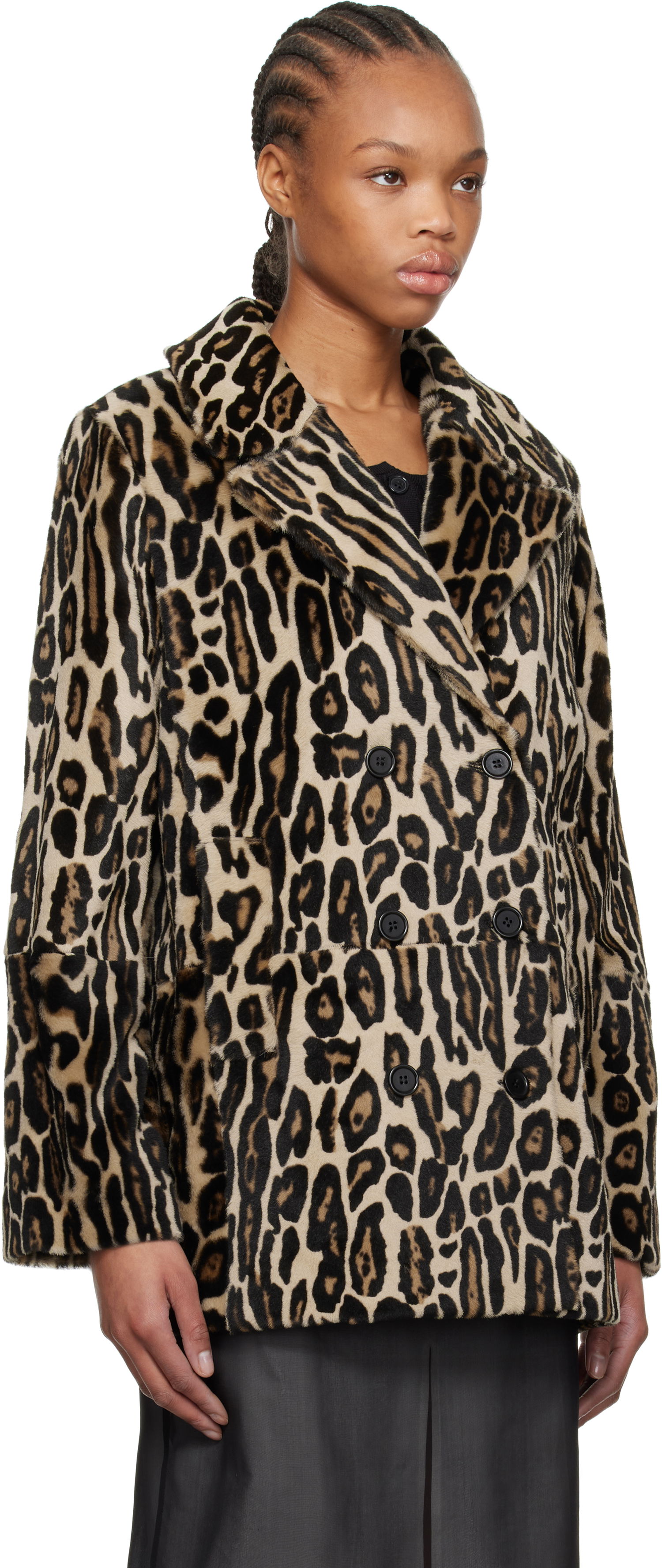 Rockar RE/DONE Re/Done Leopard Print Shearling Peacoat Beige | 817-06WLEOPCT, 1
