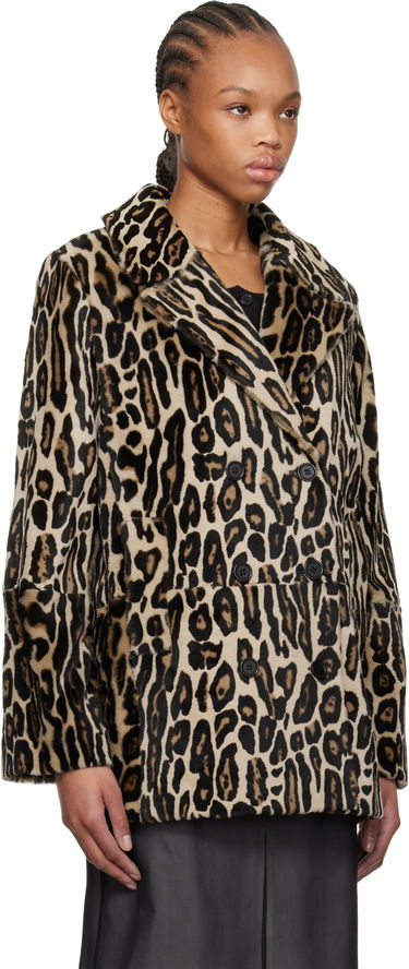 Rockar RE/DONE Re/Done Leopard Print Shearling Peacoat Beige | 817-06WLEOPCT, 1