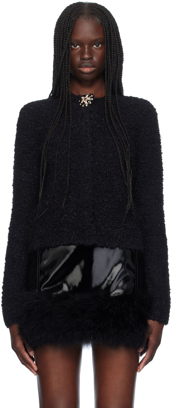 Sweater Blumarine Blumarine Alpaca Brooch Cardigan With Feather Trim Svart | A444M120A