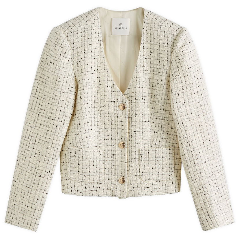 Jacka Anine Bing Anitta White/Black Tweed Jacket Vit | A-01-7165-193