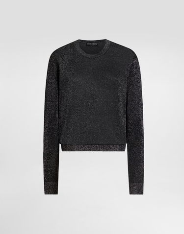 Sweater Dolce & Gabbana Metallic Viscose Crew Neck Long Sleeve Pullover Svart | FXXB8TJGMCES8001, 0