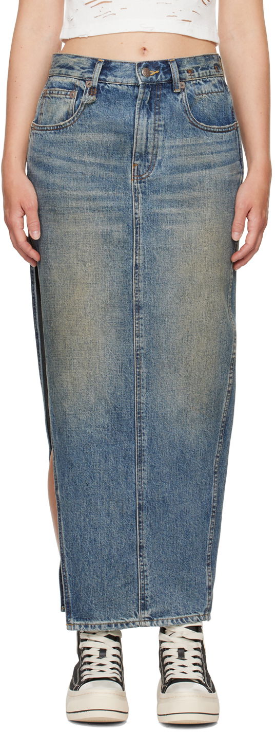 Kjol R13 R13 Devon Side Slit Maxi Denim Skirt Blå | R13WD102-D213A