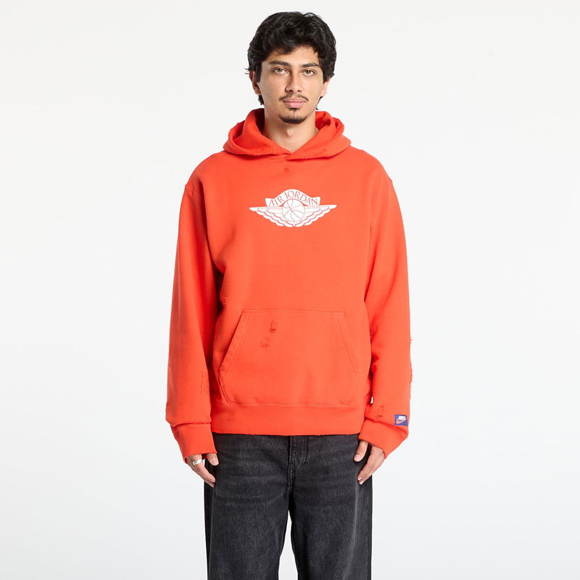Sweatshirt Jordan Rare Air Distressed Fleece Pullover Hoodie with Wings Logo Orange | IB3003-673