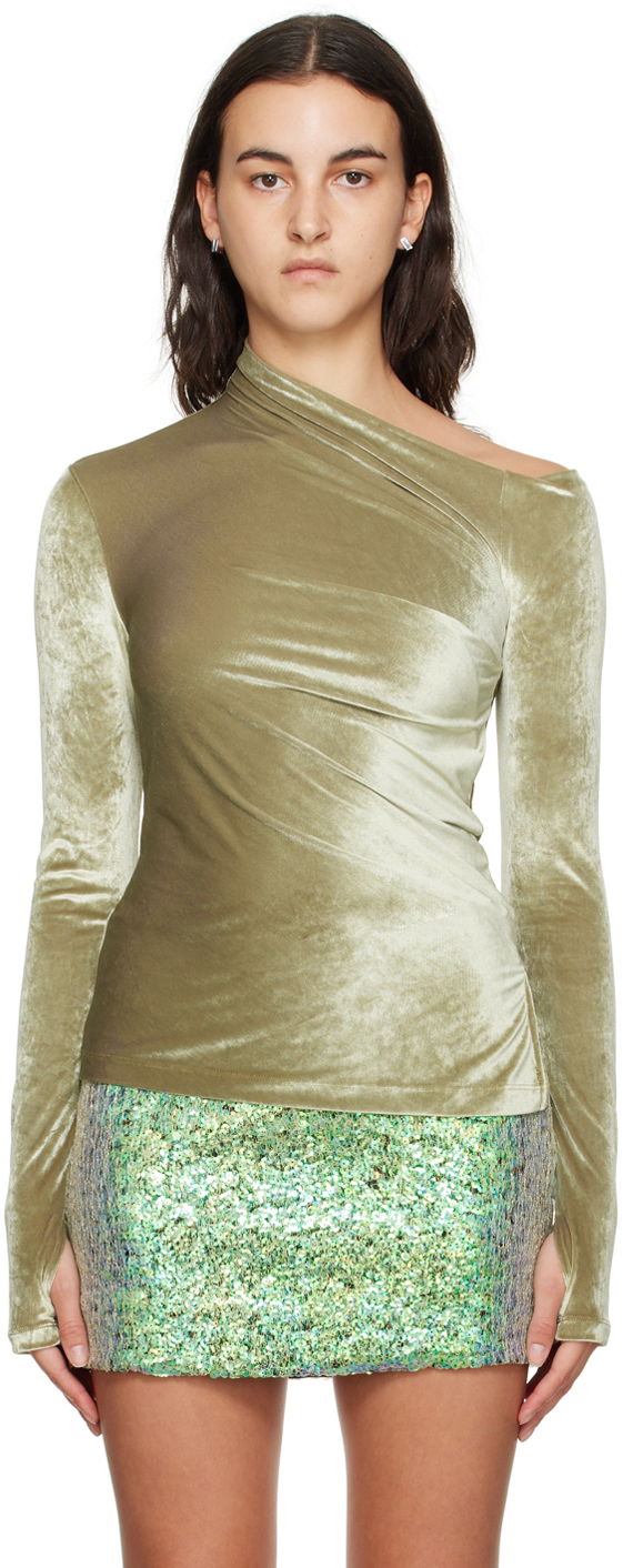 Sweater Helmut Lang Helmut Lang Asymmetrical Velvet Long Sleeve Top Grön | N07HW502, 0