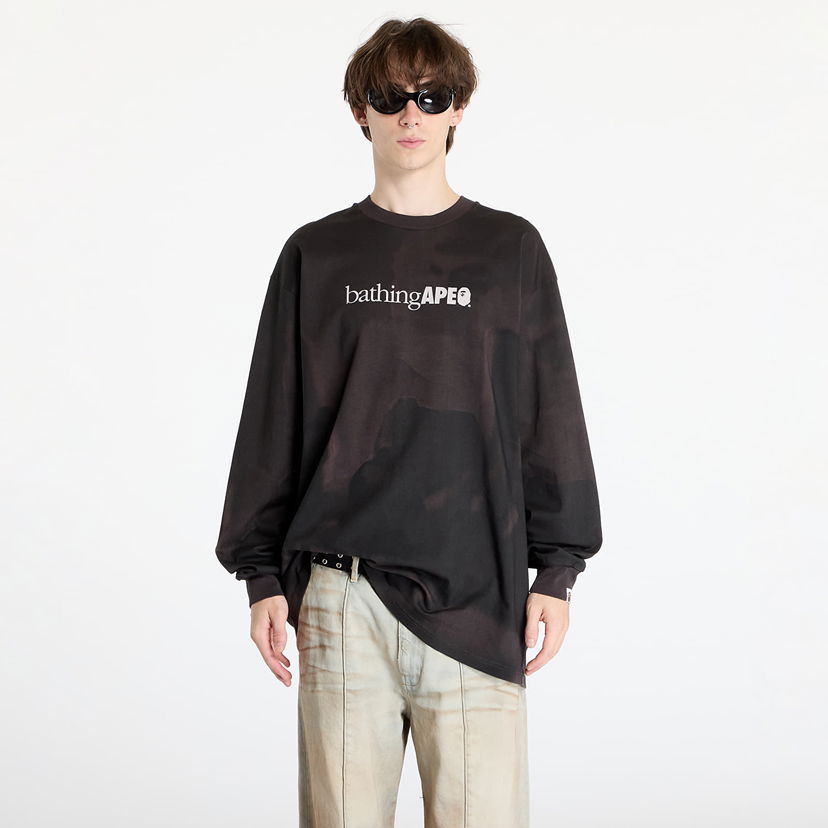 T-shirt BAPE Overprint Logo Relaxed Fit Long Sleeve Tee Black Svart | 001LTK801301M BLK