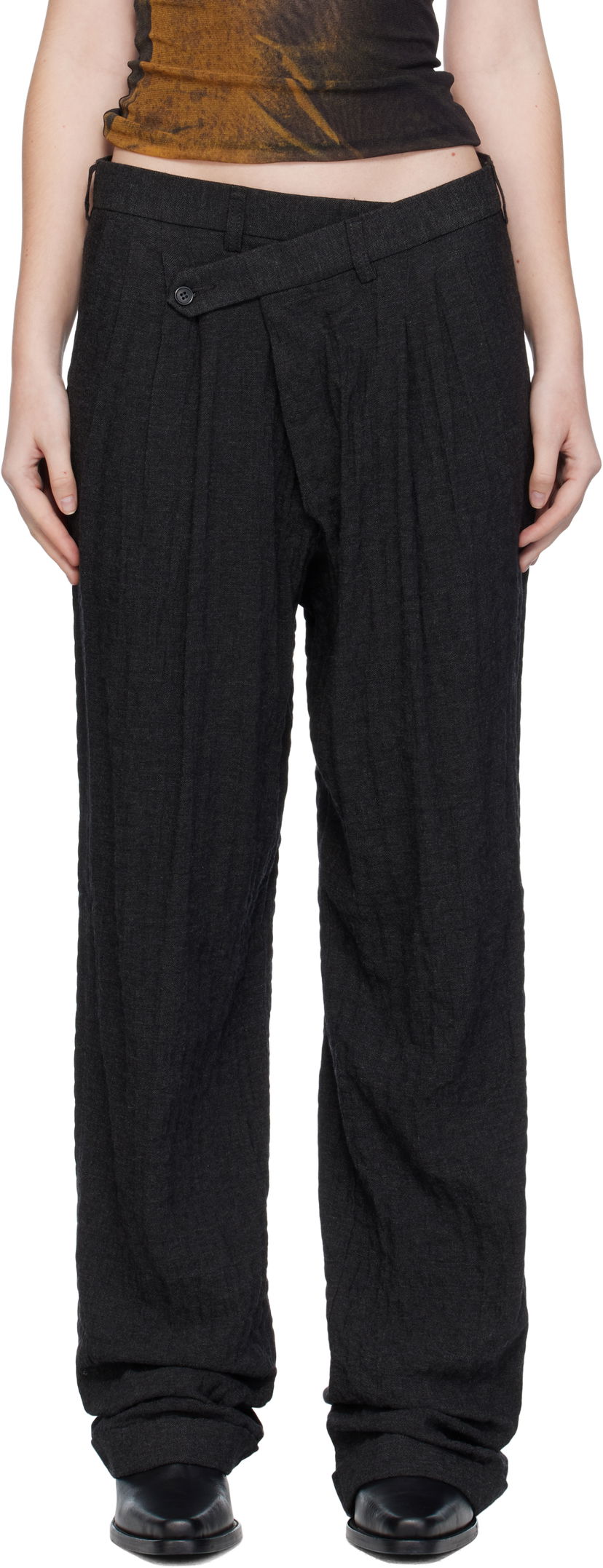 Byxor R13 R13 Tripe Pleat Crossover Trousers Svart | R13W7516-R580A