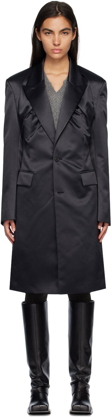 Rockar We11done Single-Breasted Satin Coat Svart | WD-CT1-23-043-W-BK