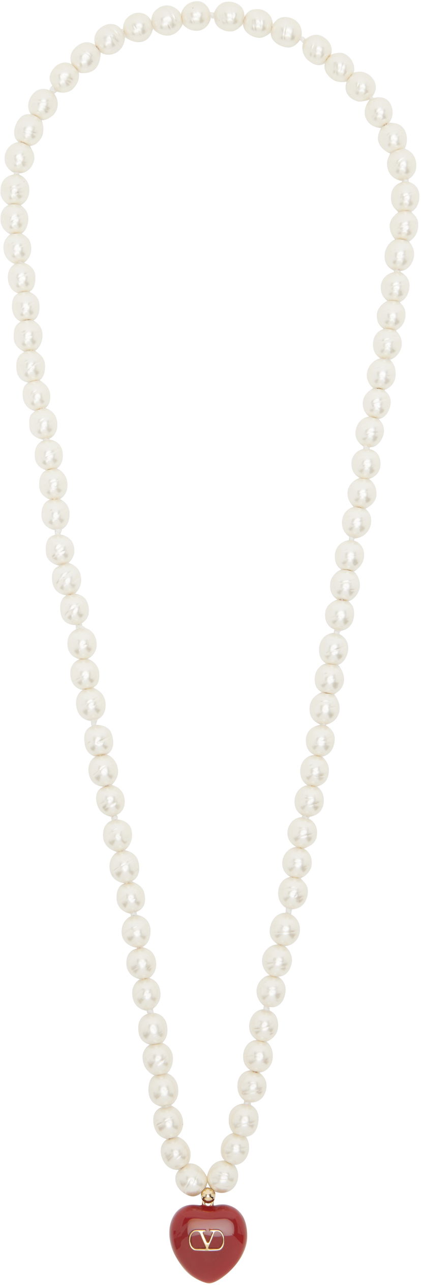 Halsband Valentino Valentino Garavani Pearl Necklace with Heart Pendant Vit | 6W2J0Y07LTD