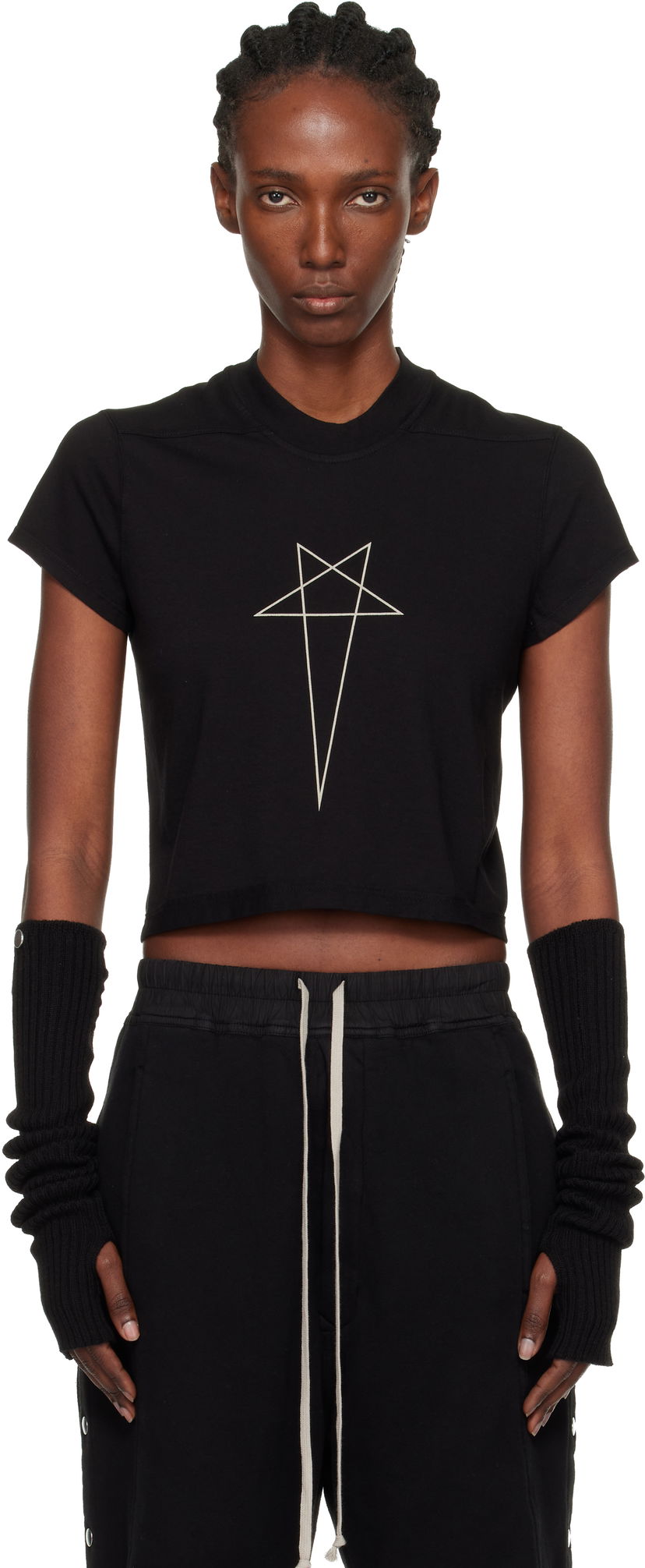 Crop top Rick Owens DRKSHDW Concordians Cropped Small Level T-shirt Svart | DS02E7207 RNEP3