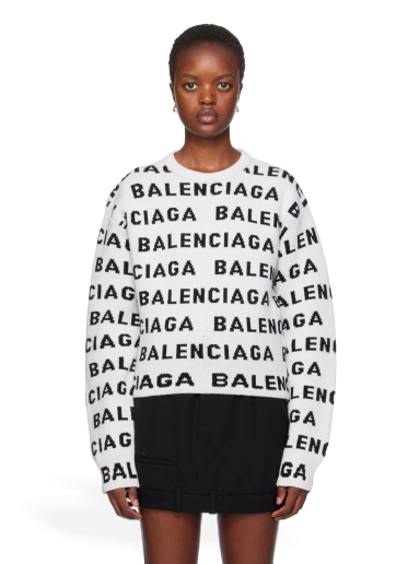 Sweater Balenciaga Jacquard Sweater Vit | 761591 T1673