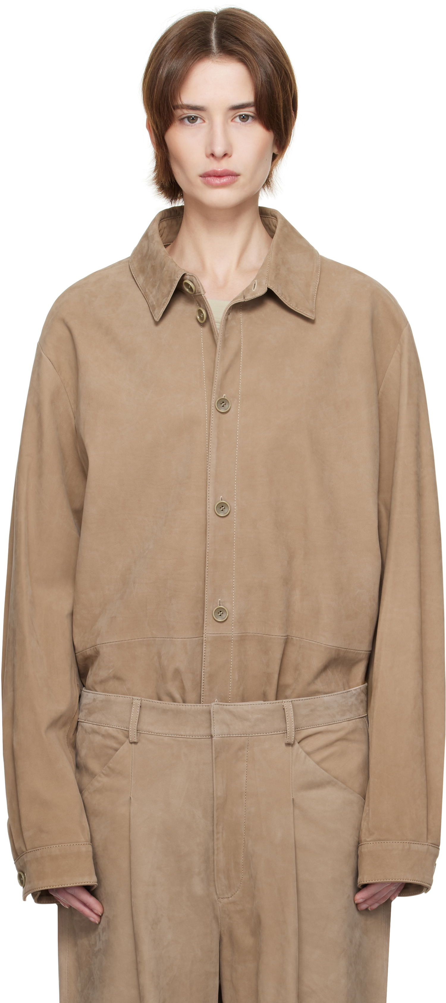 Skjorta Entire Studios Entire Studios Recurrent Suede Overshirt Beige | ES2673SS, 0