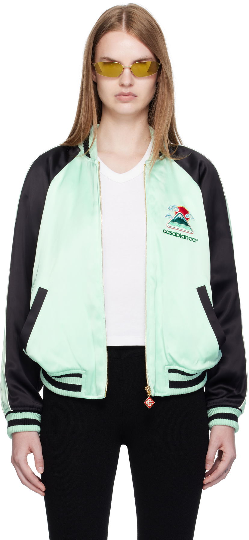 Bomberjacka Casablanca Casablanca Embroidered Satin Bomber Jacket Grön | WPF25-JK-373-01
