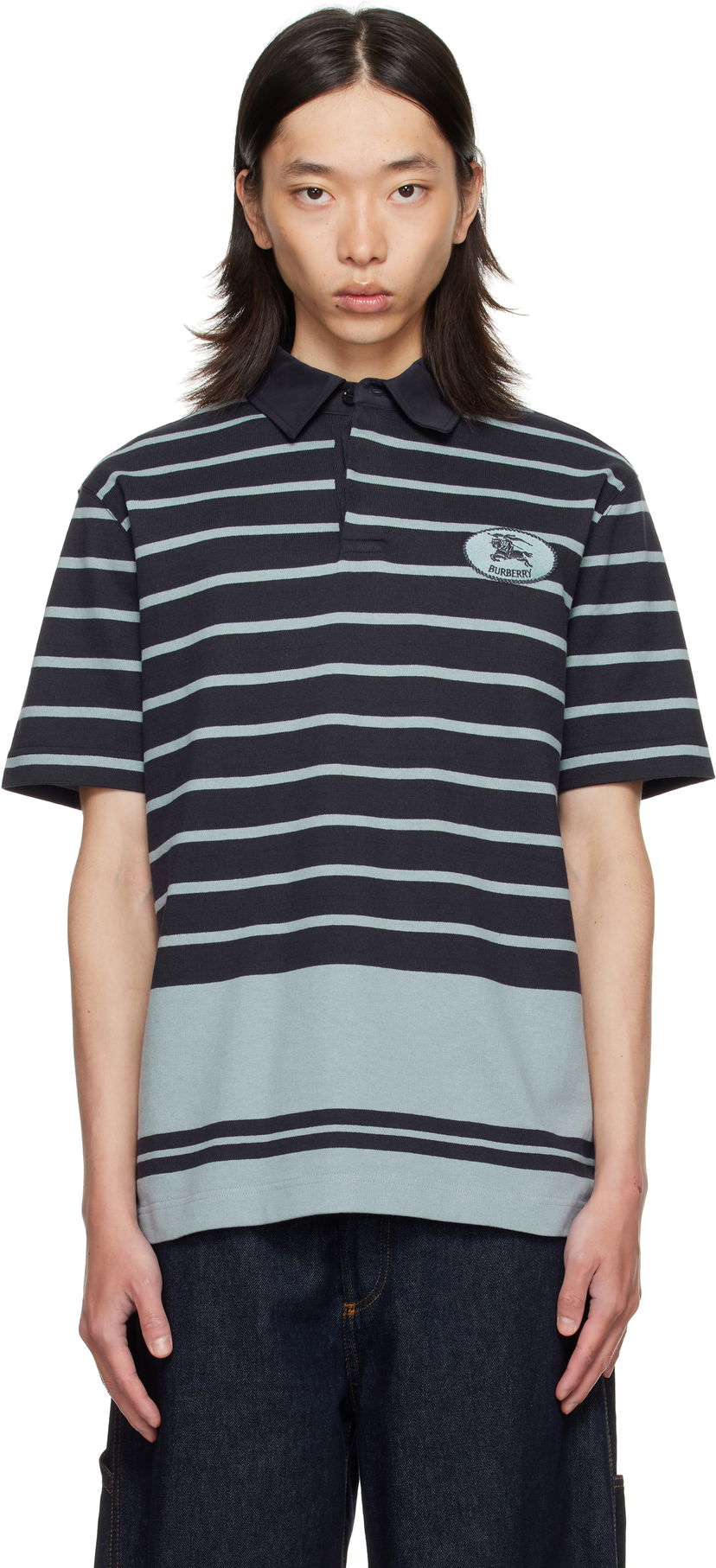 Polotröja Burberry Burberry Index Stripe Polo Svart | 8110595