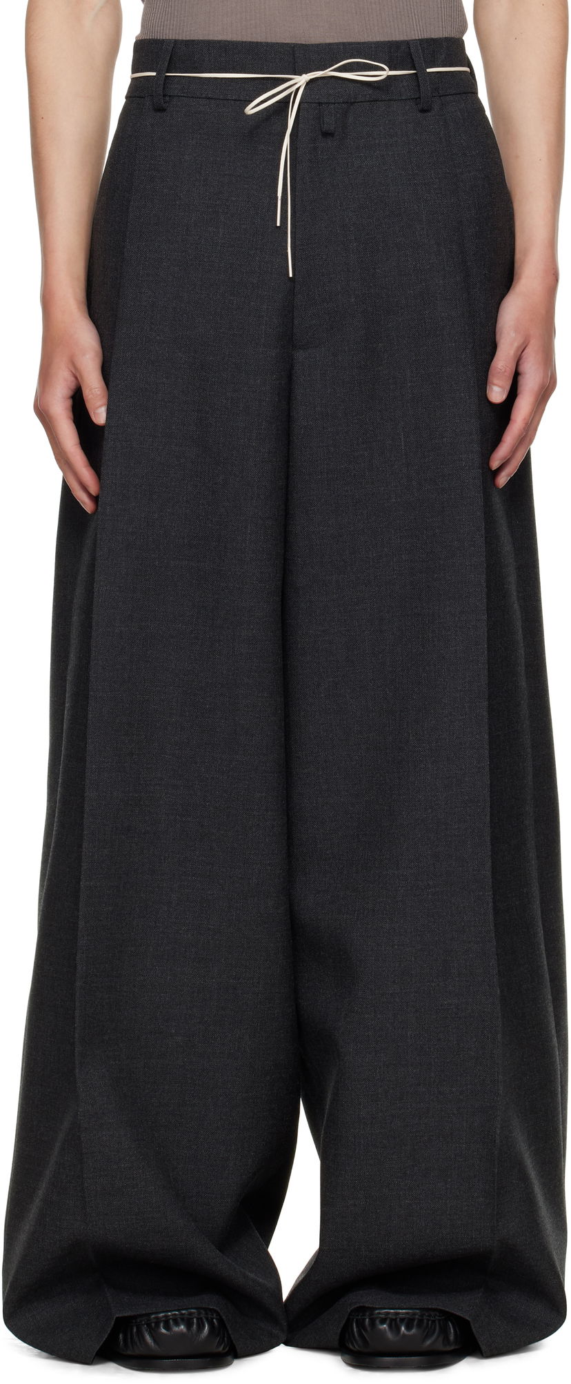 Byxor Dries Van Noten Dries Van Noten Wide Leg Pleated Trousers Grå | 252-020915-2247
