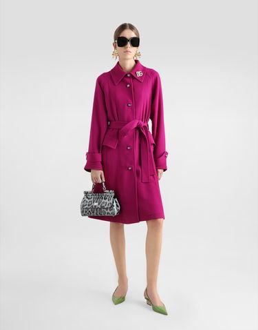 Rockar Dolce & Gabbana Dolce & Gabbana Single-Breasted Wool Crepe Coat with Belt Rosa | F0GHETFU2TZR0718, 1