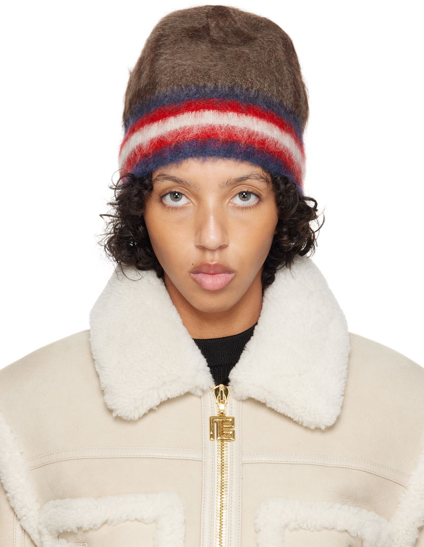 Mössa Balmain Brushed Beanie with Striped Pattern Brun | BF2XC035KF36