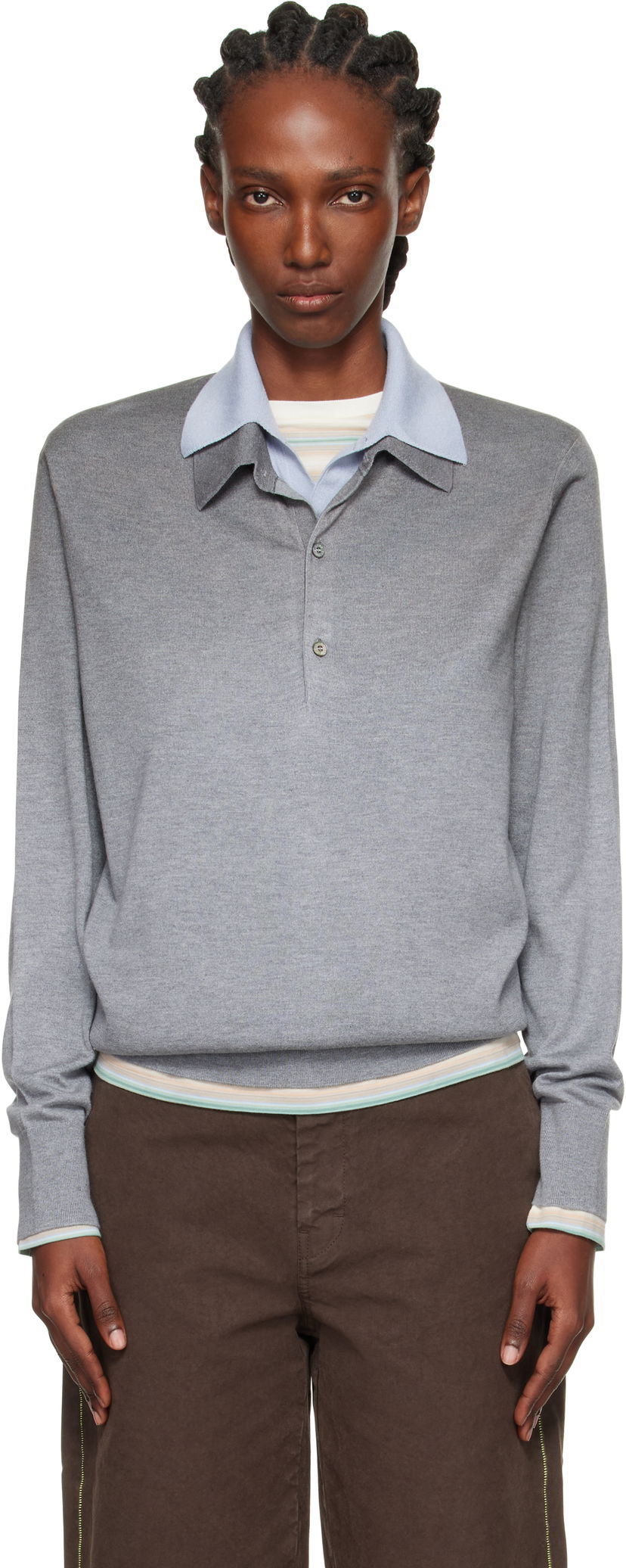 Polotröja Acne Studios Acne Studios Layered Silk Polo Grå | A60591-