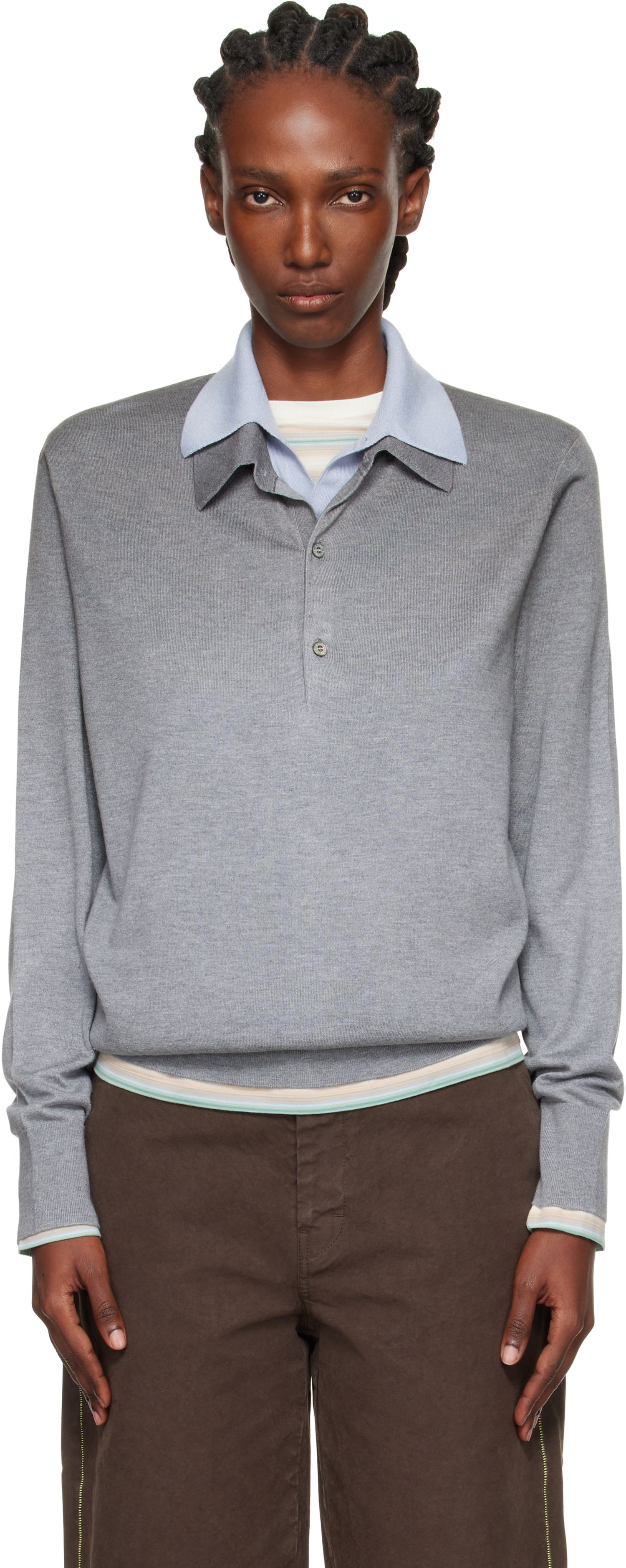 Polotröja Acne Studios Acne Studios Layered Silk Polo Grå | A60591-, 0