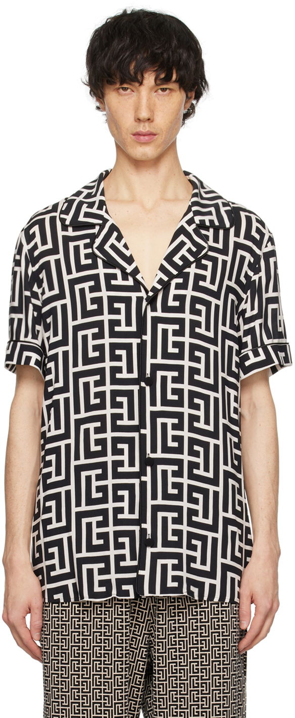 Skjorta Balmain Monogram Shirt Svart | CH1HN011VD01