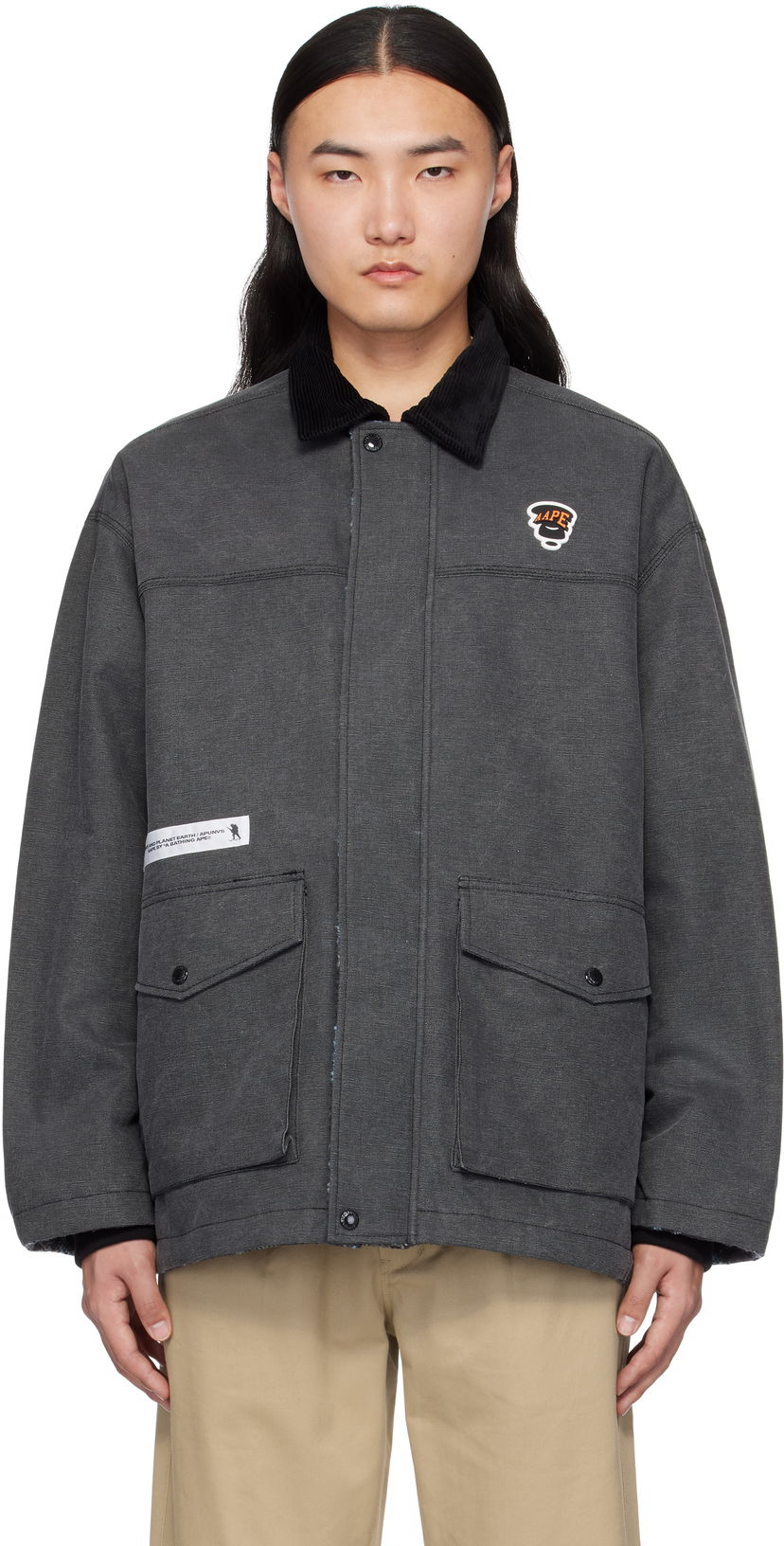 Parkas AAPE by A Bathing Ape AAPE by A Bathing Ape Moonface Logo Reversible Utility Jacket Grå | AAPJKM7680XXNBKX