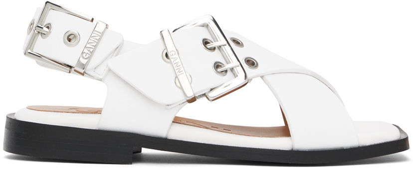 Pin GANNI GANNI Feminine Buckle Cross Strap Sandals Vit | S2568