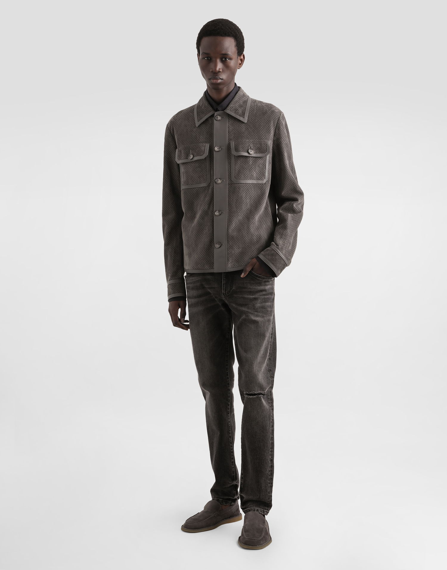 Jacka Dolce & Gabbana Dolce & Gabbana Perforated Lambskin Jacket Grå | G9BOOLGJ477N0352, 1