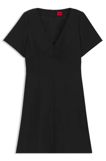 Klä BOSS V-Neck Dress with Removable Shoulder Pads Svart | 50542656
