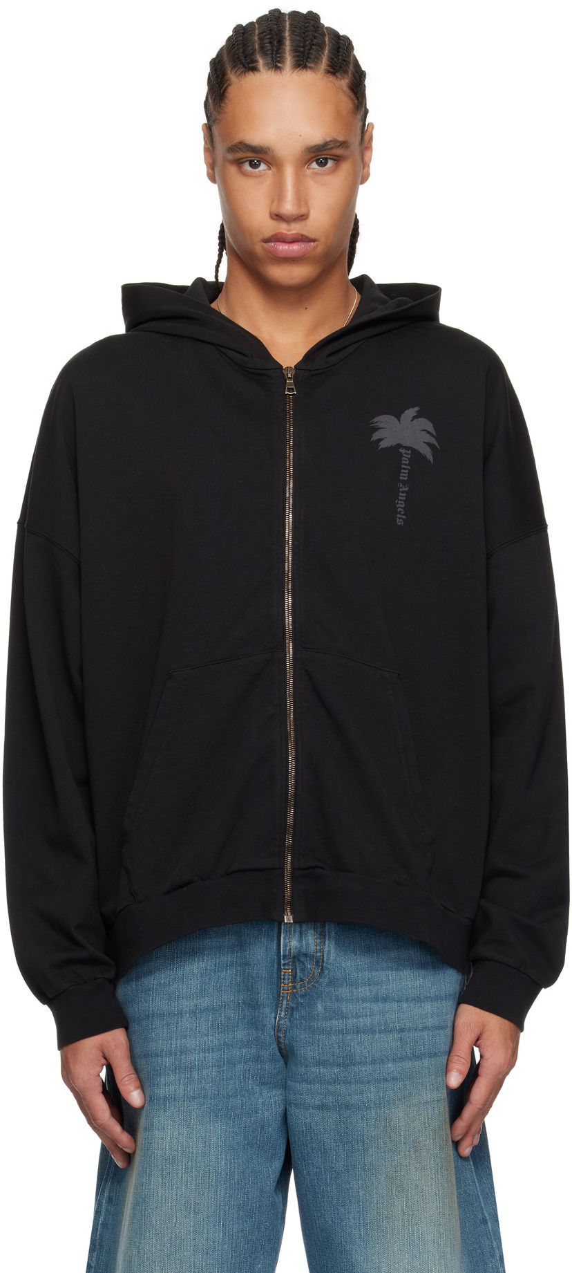 Sweatshirt Palm Angels Palm Angels Palms Zip Hoodie Svart | PMBE016S25FLE0011313