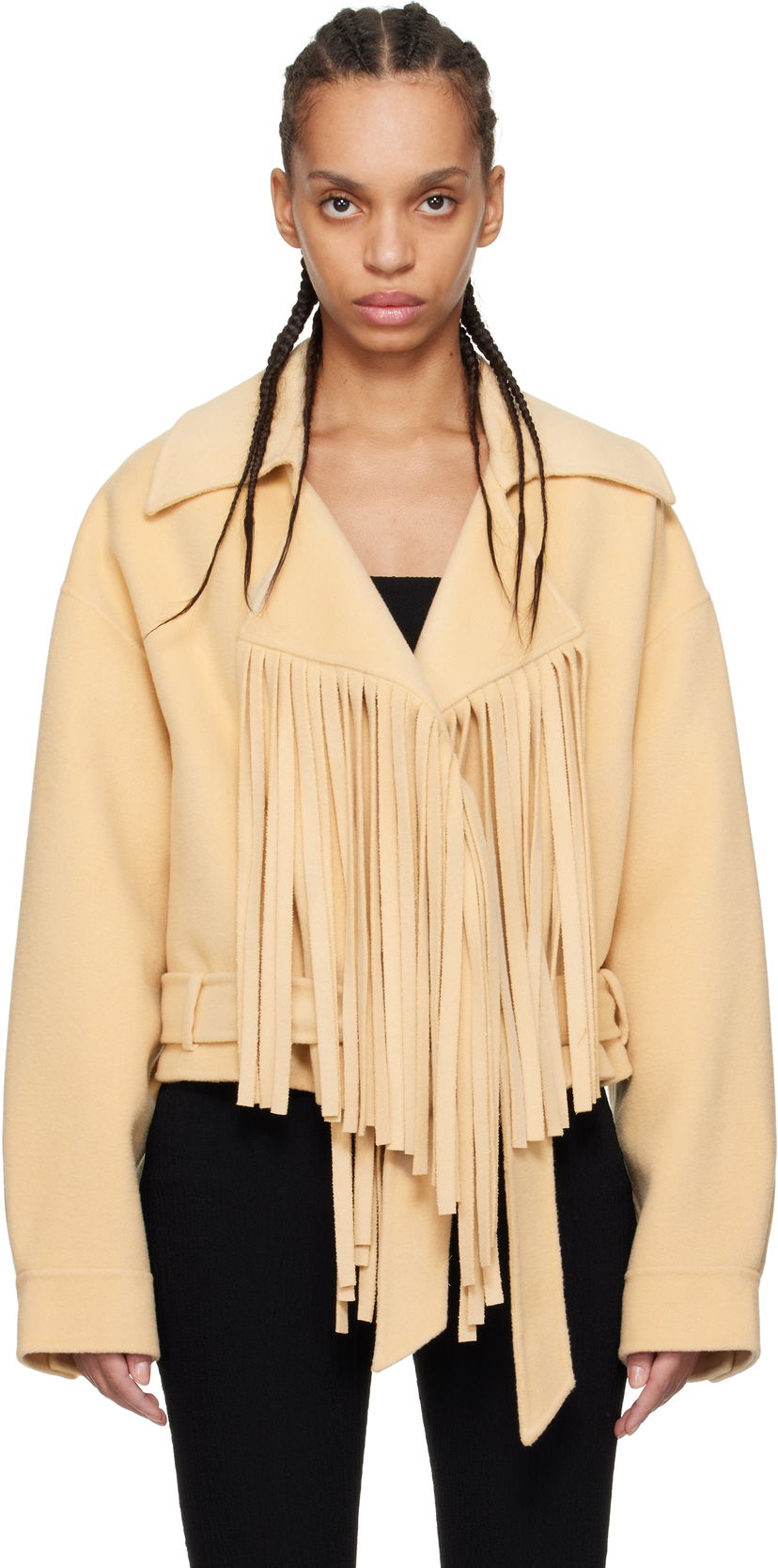 Jacka Nanushka Nanushka Ticia Fringed Double Wool Jacket Beige | NW25RSJK10005