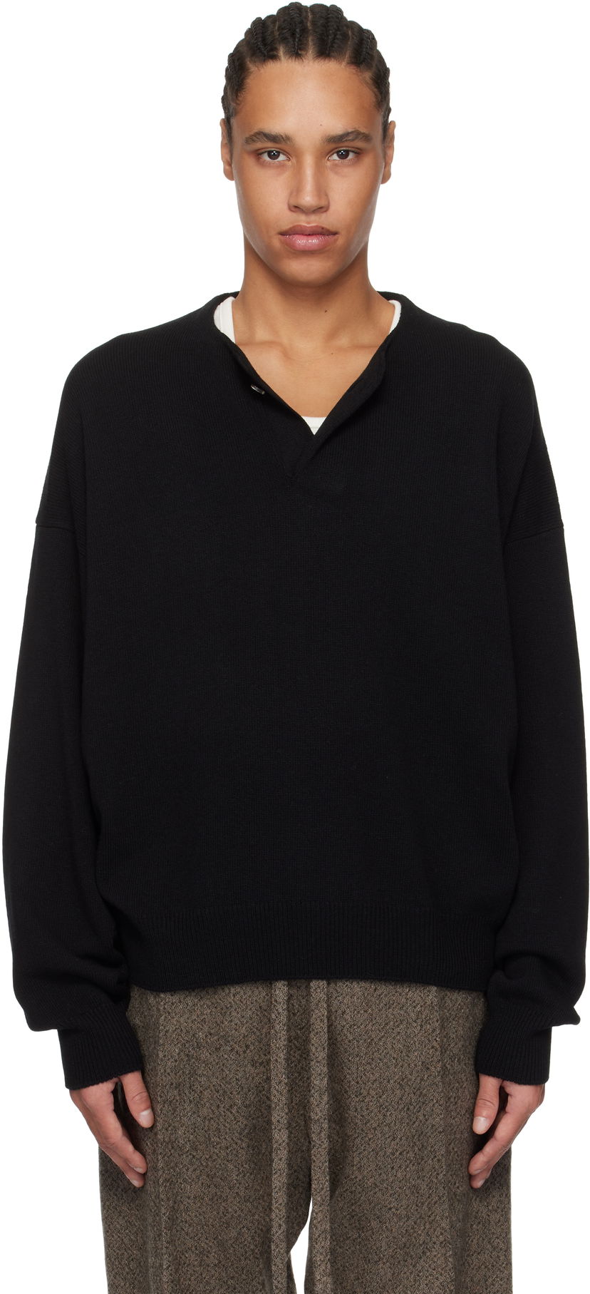 Sweater Fear of God Fear of God Fine Knit Henley Svart | FGE220-2041LAW