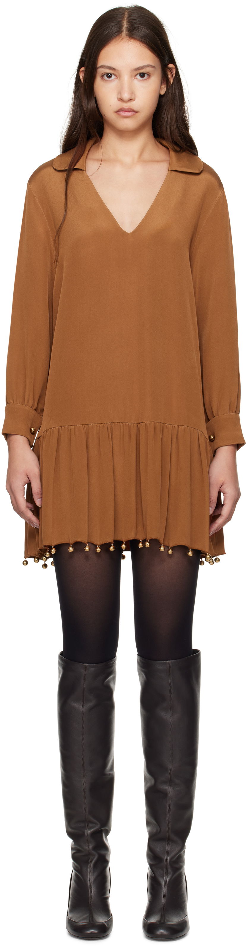 Klä Bode Embellished Drop Waist Minidress Brun | WRF24DR008